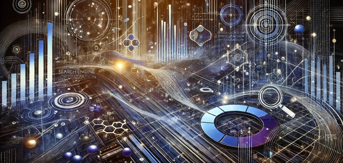 DALL·E 2024-08-26 22.55.39 - An abstract, artistic representation of Search Engine Optimization (SEO) with elements symbolizing digital growth and website visibility. The image in