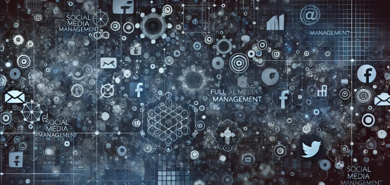 DALL·E 2024-08-26 23.22.16 - An abstract representation of full social media management, featuring interconnected digital elements and symbols that evoke communication, engagement