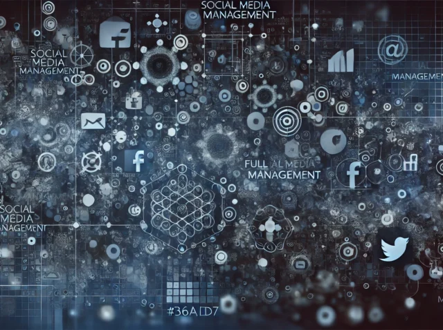 DALL·E 2024-08-26 23.22.16 - An abstract representation of full social media management, featuring interconnected digital elements and symbols that evoke communication, engagement