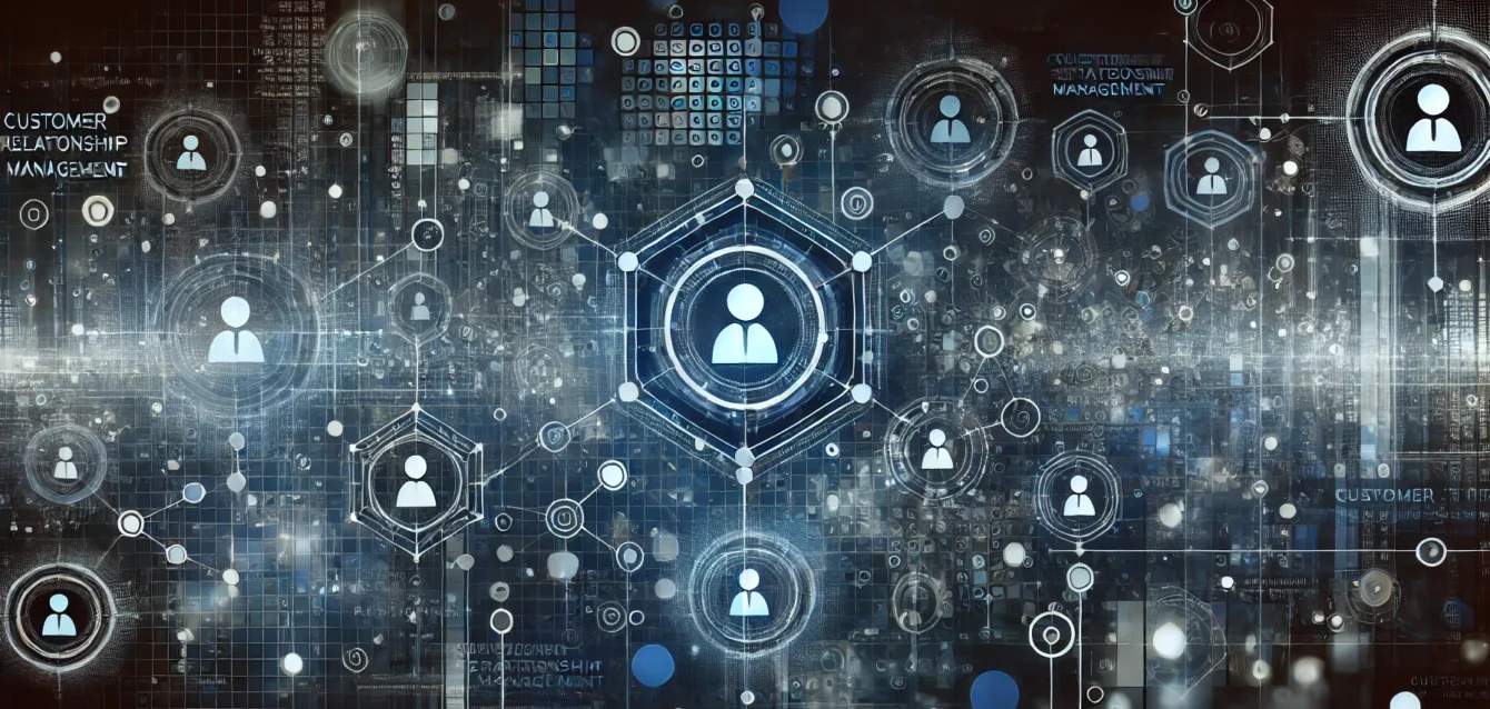DALL·E 2024-08-26 23.35.55 - An abstract representation of Customer Relationship Management (CRM) in a modern business context. The image should feature interconnected digital ele