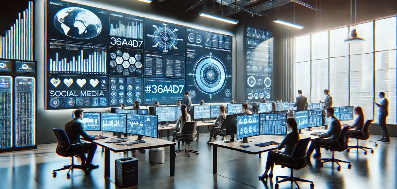 DALL·E 2024-08-26 22.21.18 - A realistic image of a modern, sleek office setting where a team of professionals is working on social media management. Multiple large screens and di