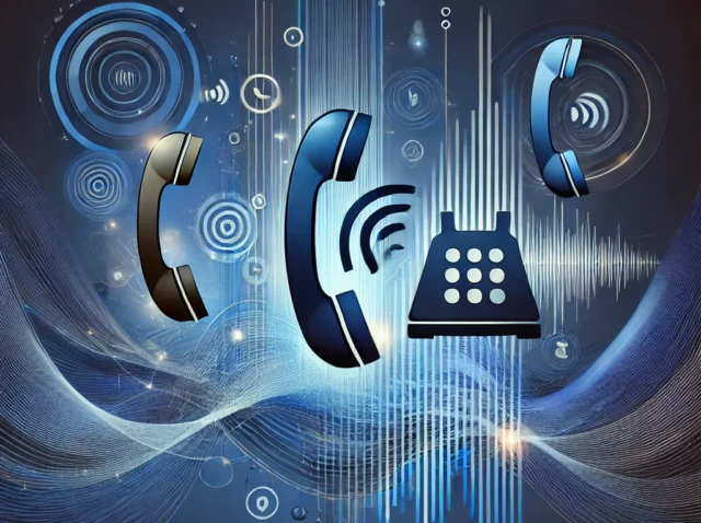 DALL·E 2024-08-30 23.53.08 - An abstract image that incorporates the theme of phones and calls. The design should include elements like stylized phone icons, sound waves, and sign