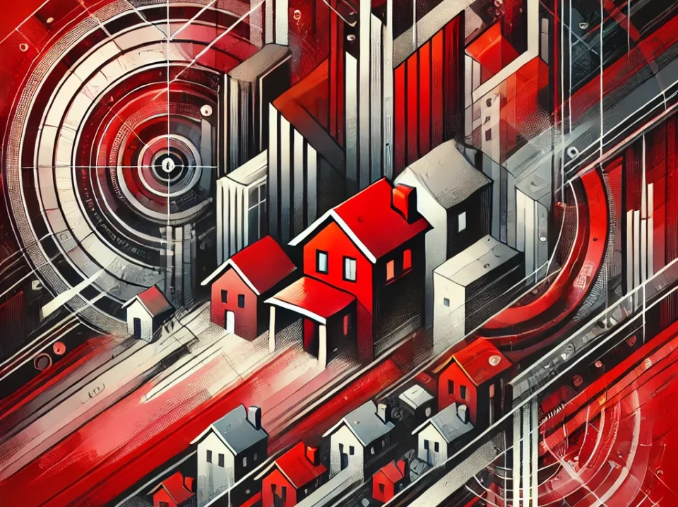 DALL·E 2024-08-31 00.03.22 - An abstract image themed around real estate with a dominant red color scheme. The design should include elements like houses, buildings, and architect DALL·E 2024-08-31 00.03.22 - An abstract image themed around real estate with a dominant red color scheme. The design should include elements like houses, buildings, and architect