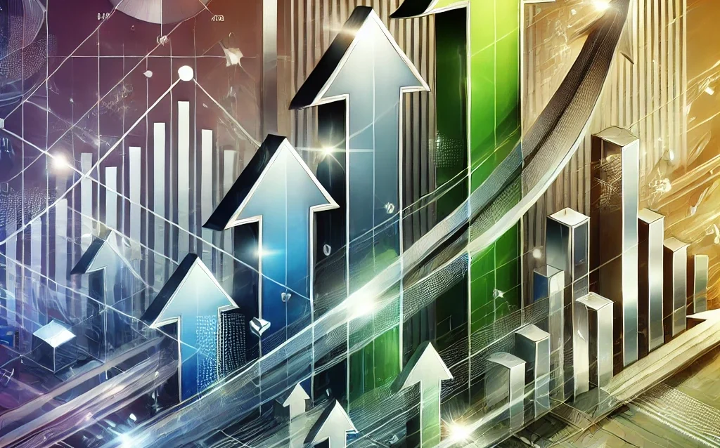 DALL·E 2024-08-31 00.29.33 - An abstract image representing business scaling and growth. The composition features stylized arrows, bar graphs, and geometric shapes that symbolize