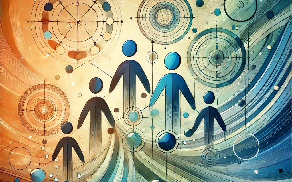 DALL·E 2024-08-31 00.34.34 - An abstract image symbolizing teamwork and collaboration. The image features interconnected geometric shapes, such as circles and lines, representing