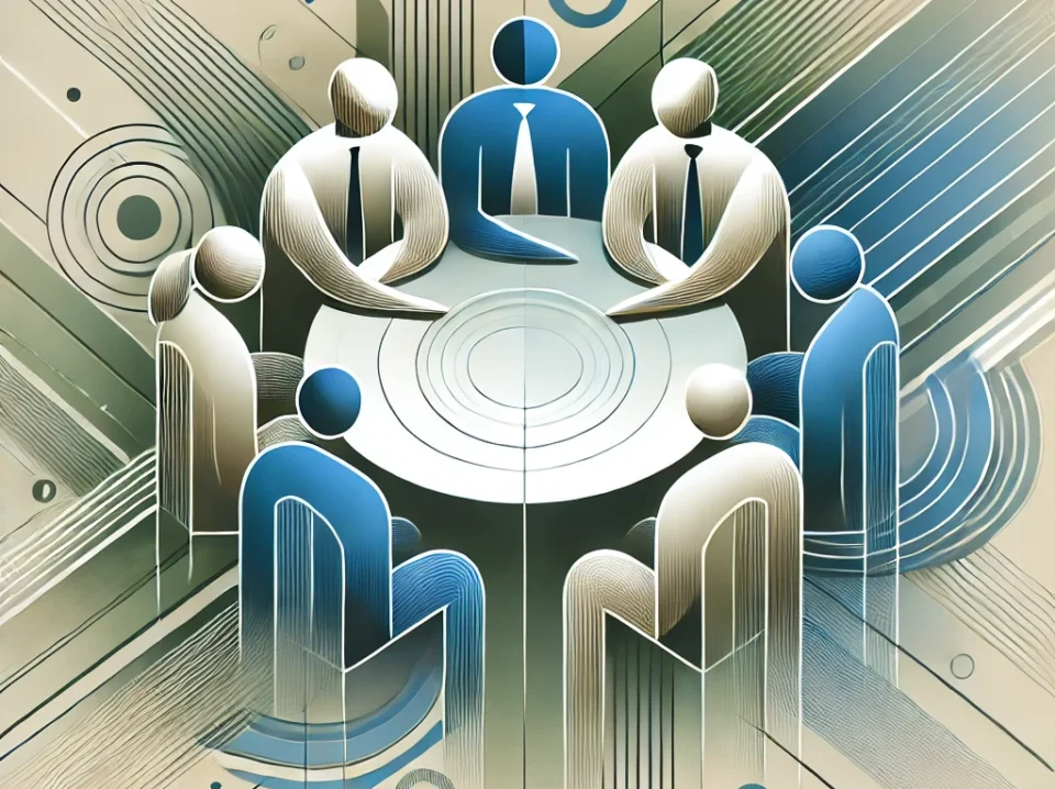 DALL·E 2024-08-31 00.38.14 - An abstract image representing employees working together at a table. The composition features stylized human figures gathered around a circular or re DALL·E 2024-08-31 00.38.14 - An abstract image representing employees working together at a table. The composition features stylized human figures gathered around a circular or re